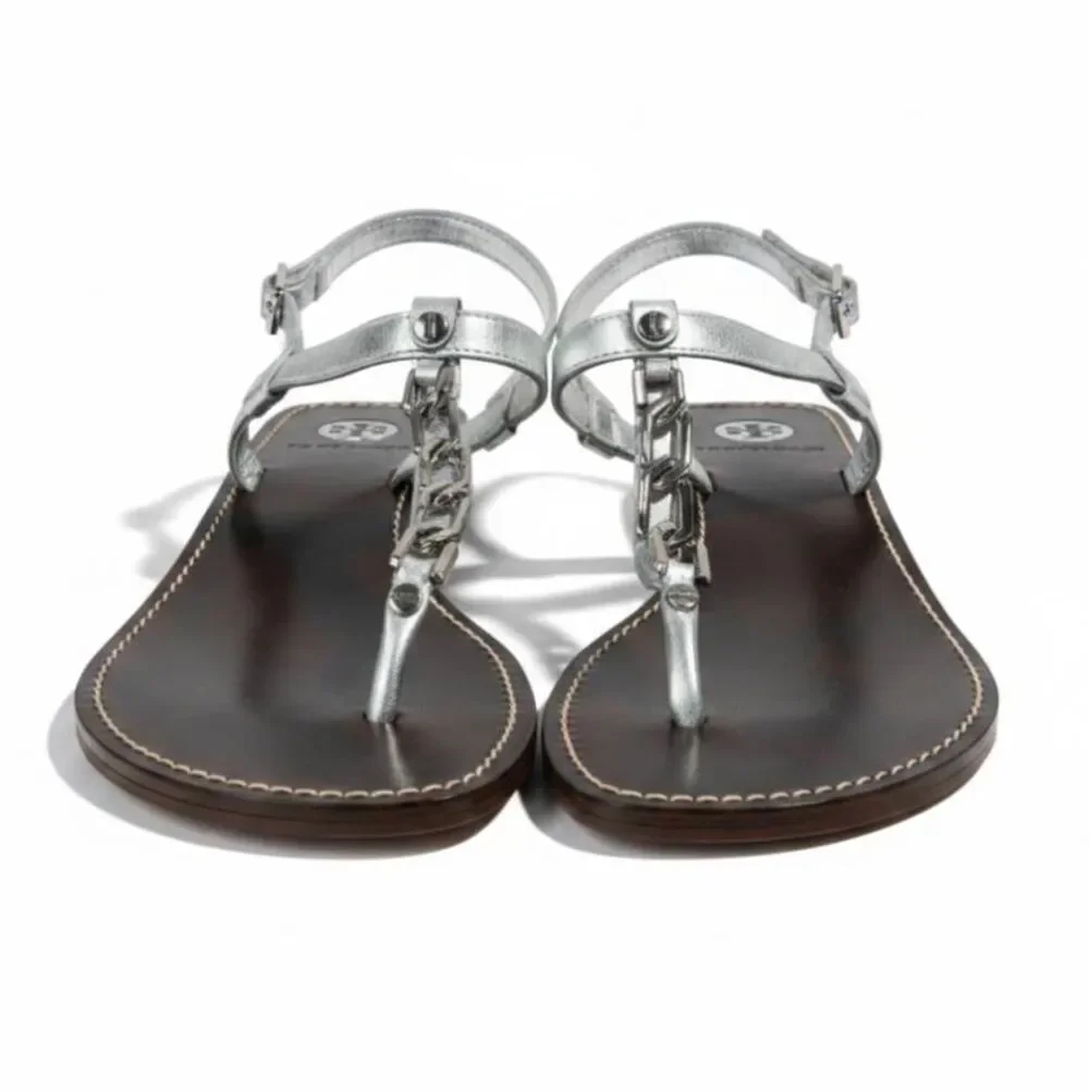 TORY BURCH Alani Chain Link T-Strap Wedge Sandal Size 9.5M